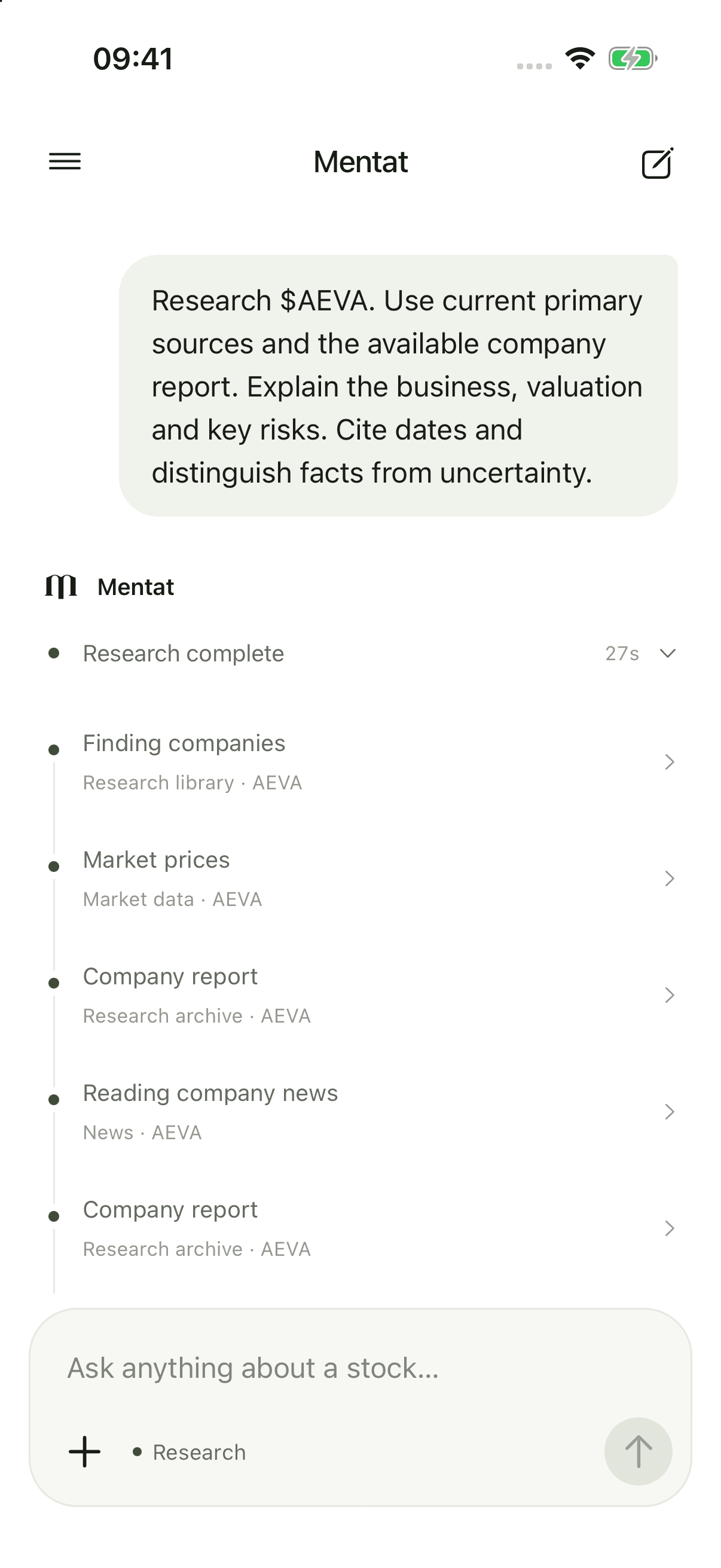 Mentat agent gathering reports, market prices and company news